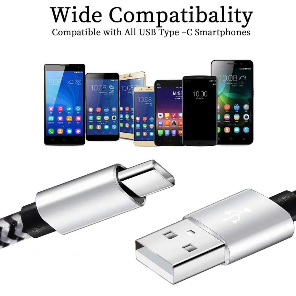 NWT 5 Pack 6 Ft USB Type C Cable Nylon Braided Fast Charging Charger